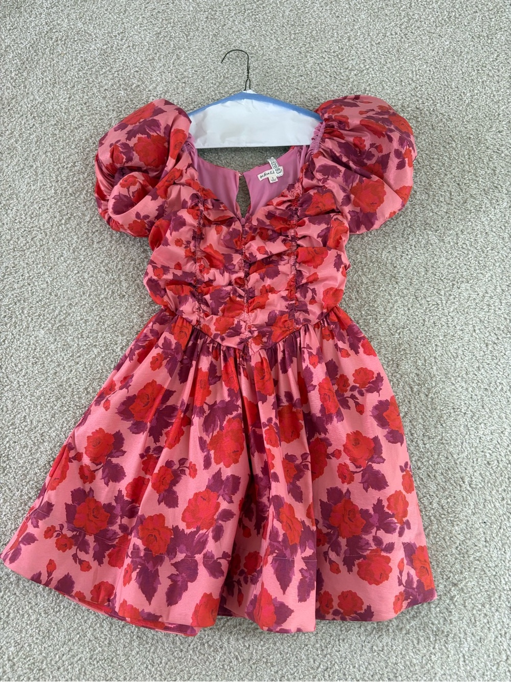 For love and lemons Floral Puff-Sleeve Pink & Red Mini Dress
